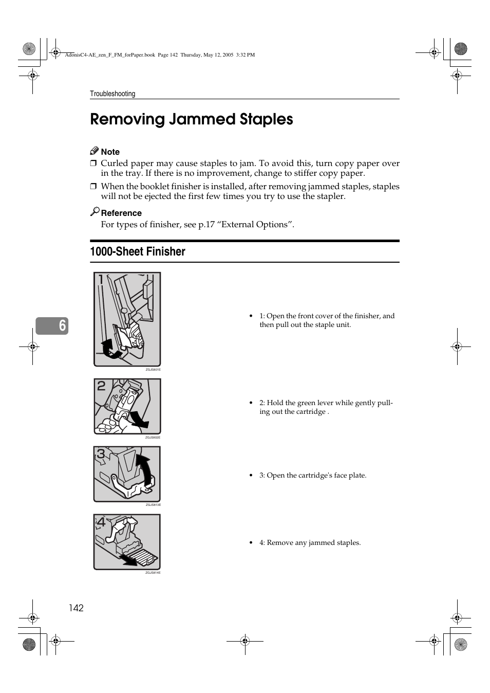 6removing jammed staples, 1000-sheet finisher | Ricoh IS 2245 User Manual | Page 154 / 196