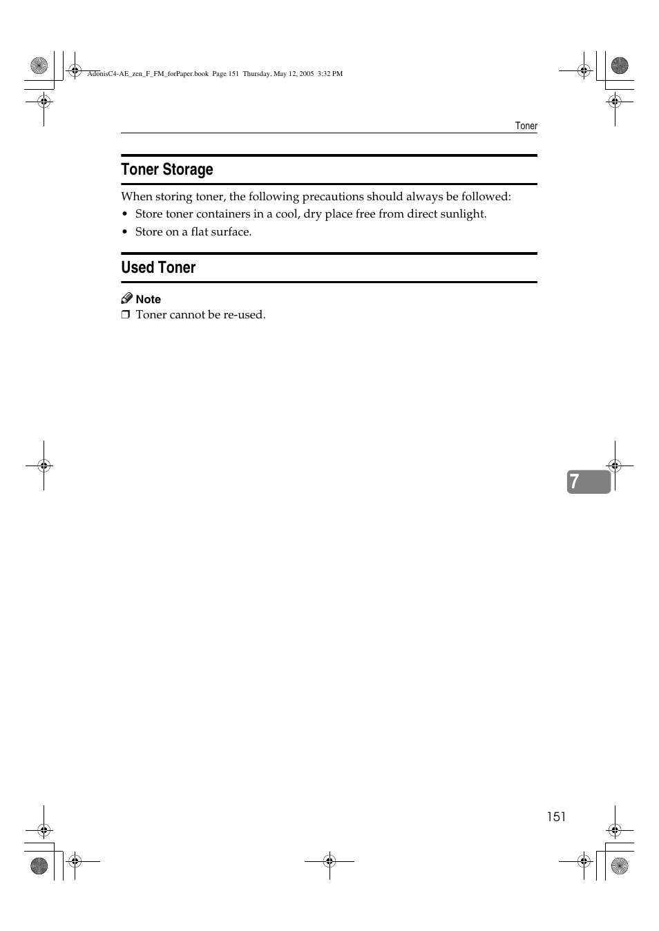 Toner storage, Used toner | Ricoh IS 2245 User Manual | Page 163 / 196