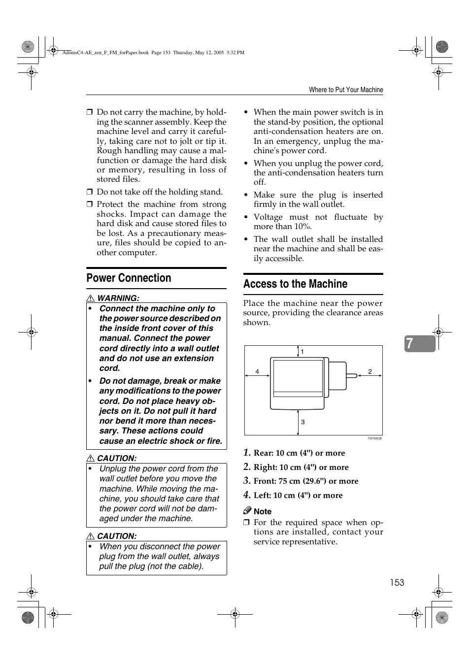 Power connection, Access to the machine | Ricoh IS 2245 User Manual | Page 165 / 196