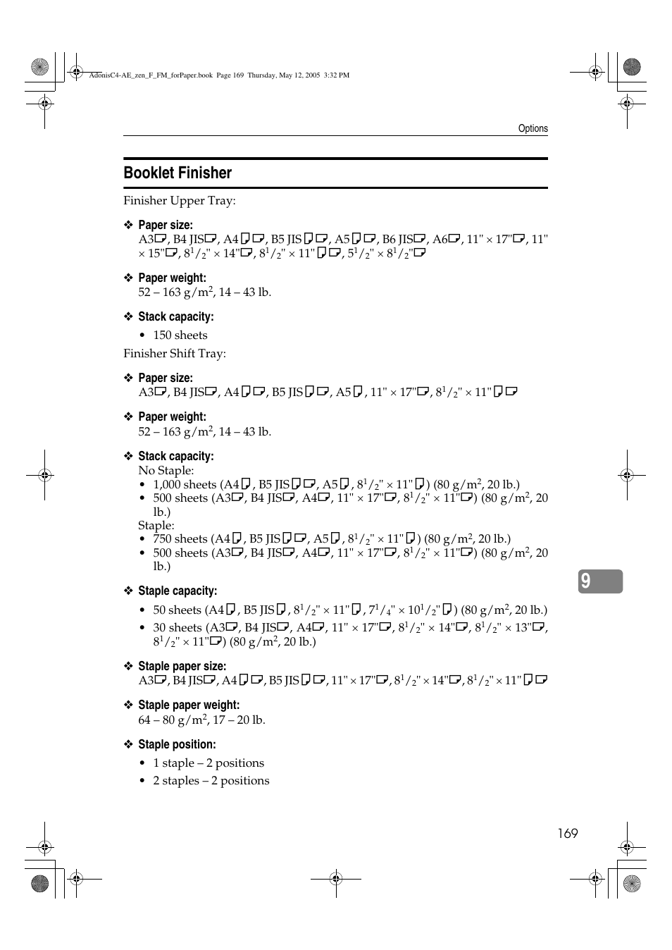 Booklet finisher | Ricoh IS 2245 User Manual | Page 181 / 196