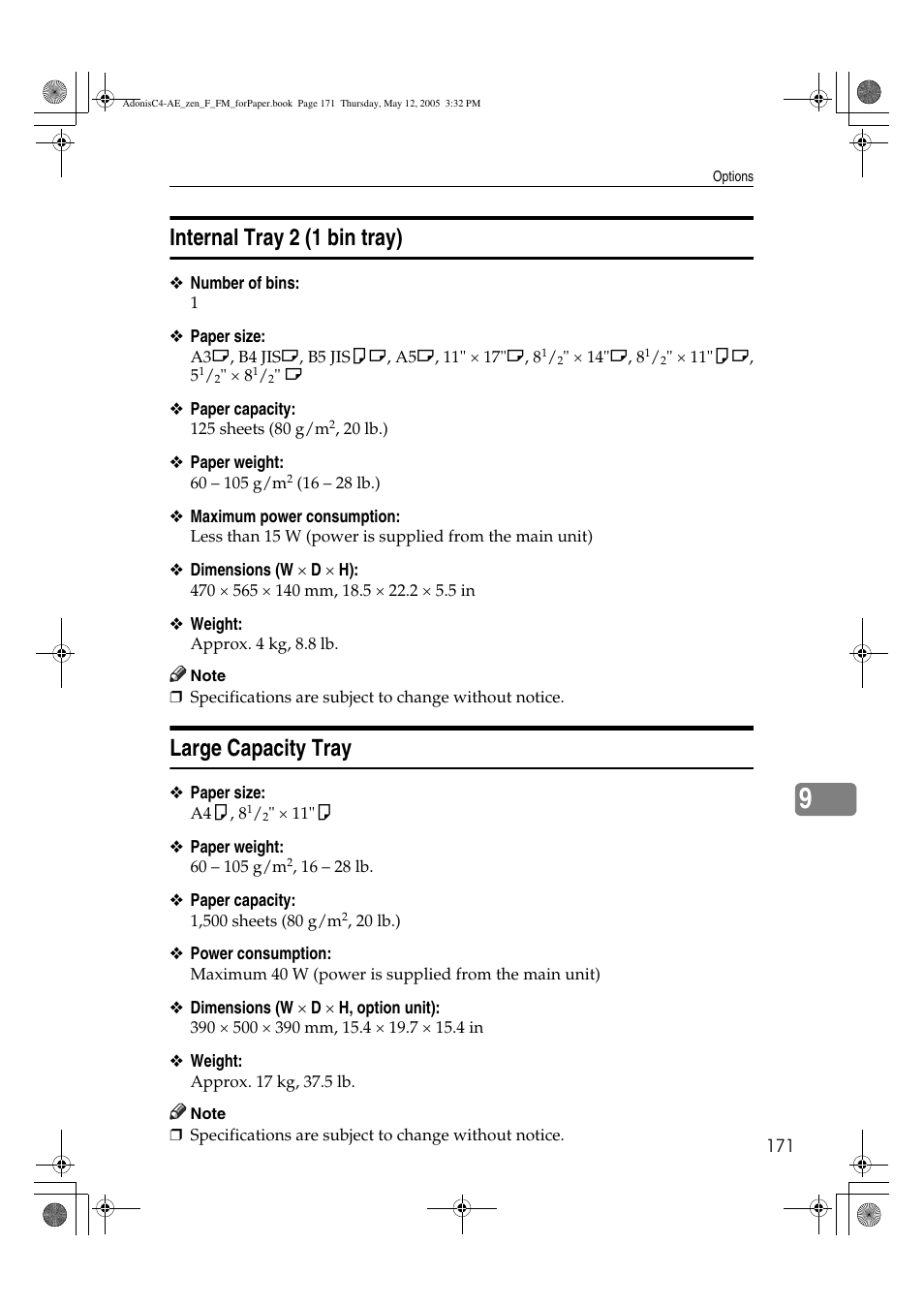 Internal tray 2 (1 bin tray), Large capacity tray | Ricoh IS 2245 User Manual | Page 183 / 196
