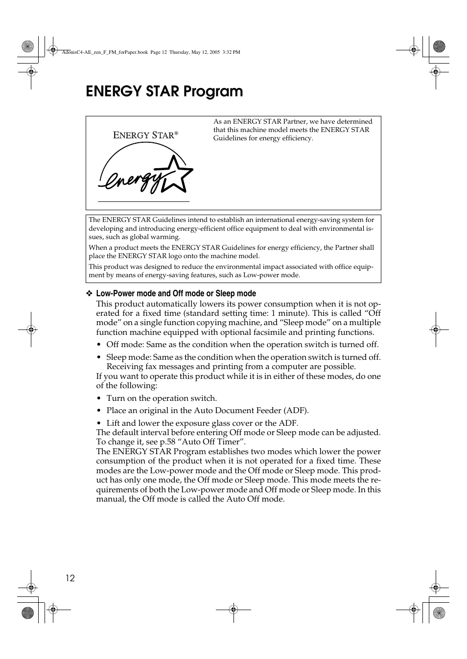 Energy star program | Ricoh IS 2245 User Manual | Page 24 / 196