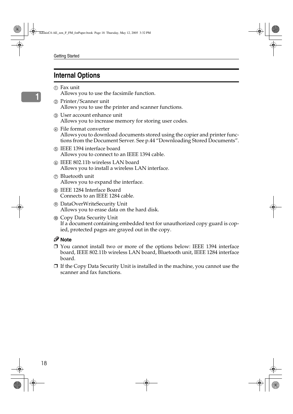 Internal options | Ricoh IS 2245 User Manual | Page 30 / 196