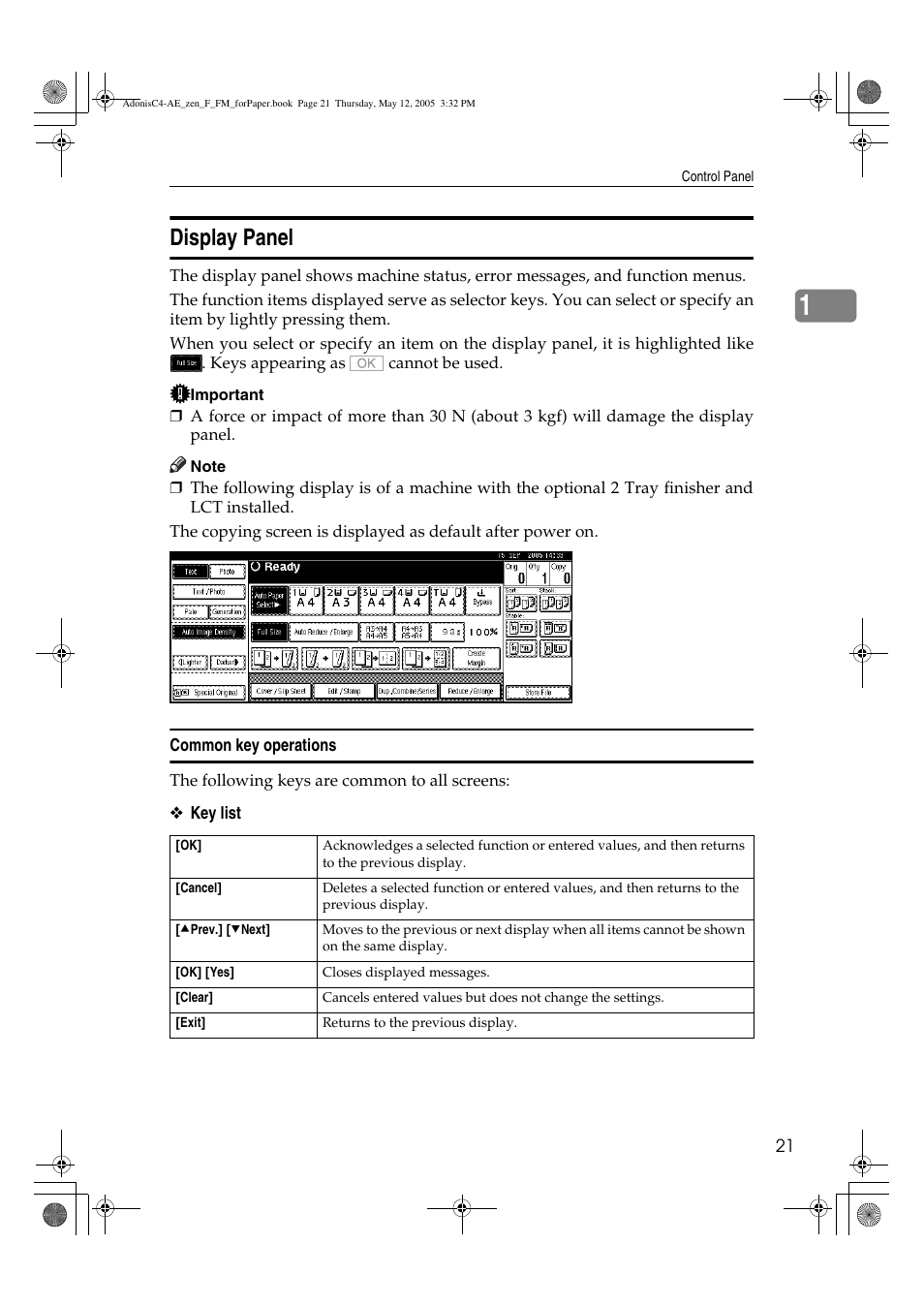 Display panel | Ricoh IS 2245 User Manual | Page 33 / 196