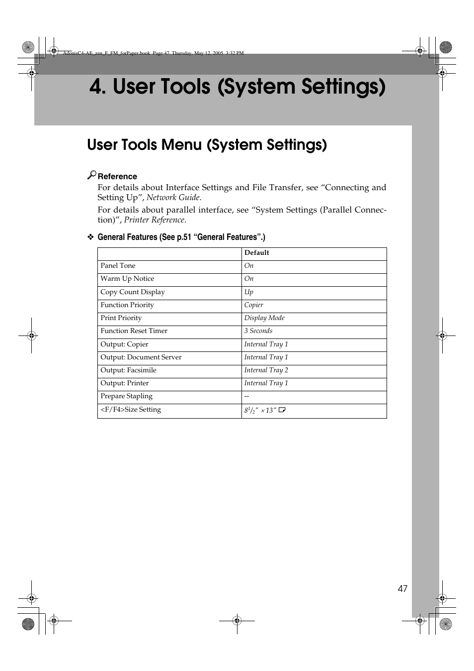 User tools (system settings), User tools menu (system settings) | Ricoh IS 2245 User Manual | Page 59 / 196