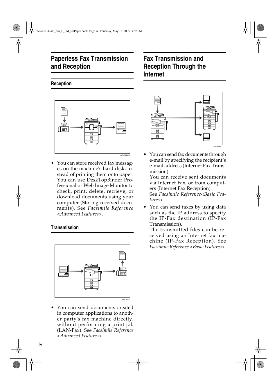 Paperless fax transmission and reception | Ricoh IS 2245 User Manual | Page 6 / 196
