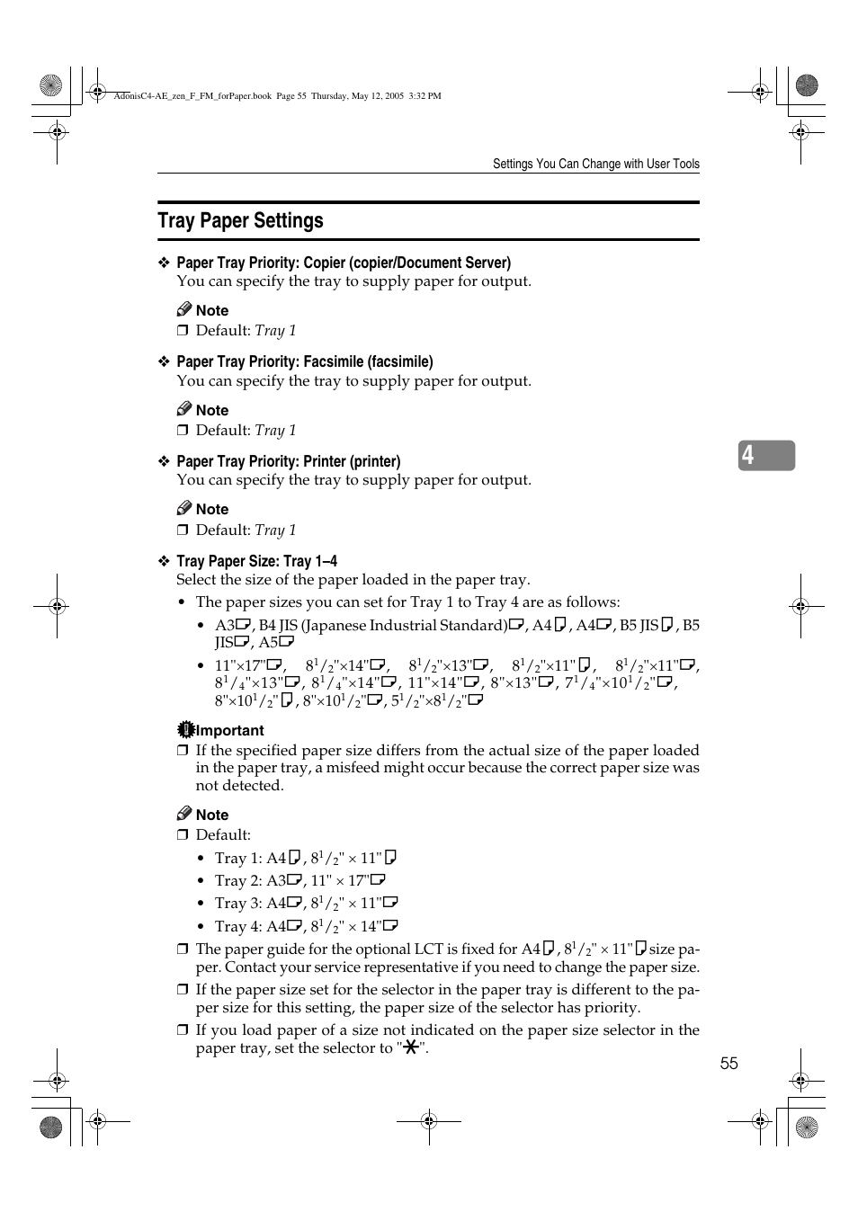 Tray paper settings | Ricoh IS 2245 User Manual | Page 67 / 196