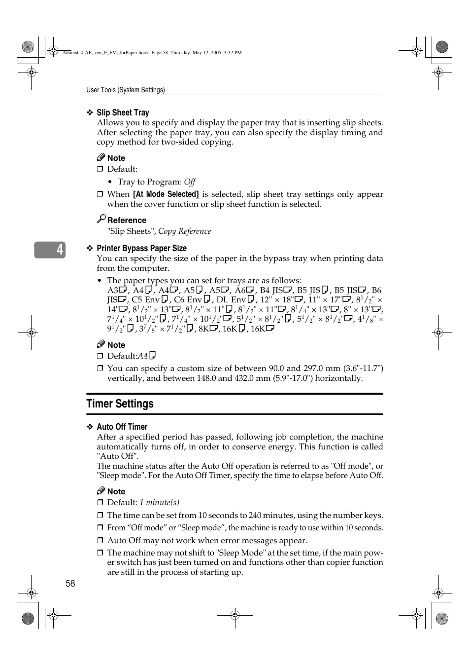 Timer settings | Ricoh IS 2245 User Manual | Page 70 / 196