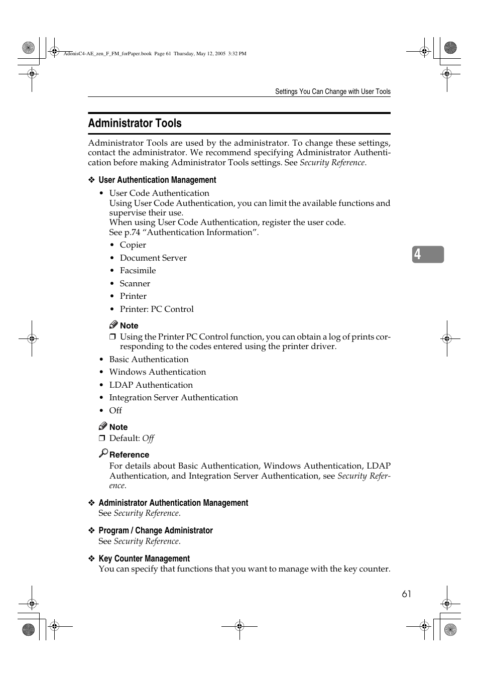 Administrator tools | Ricoh IS 2245 User Manual | Page 73 / 196