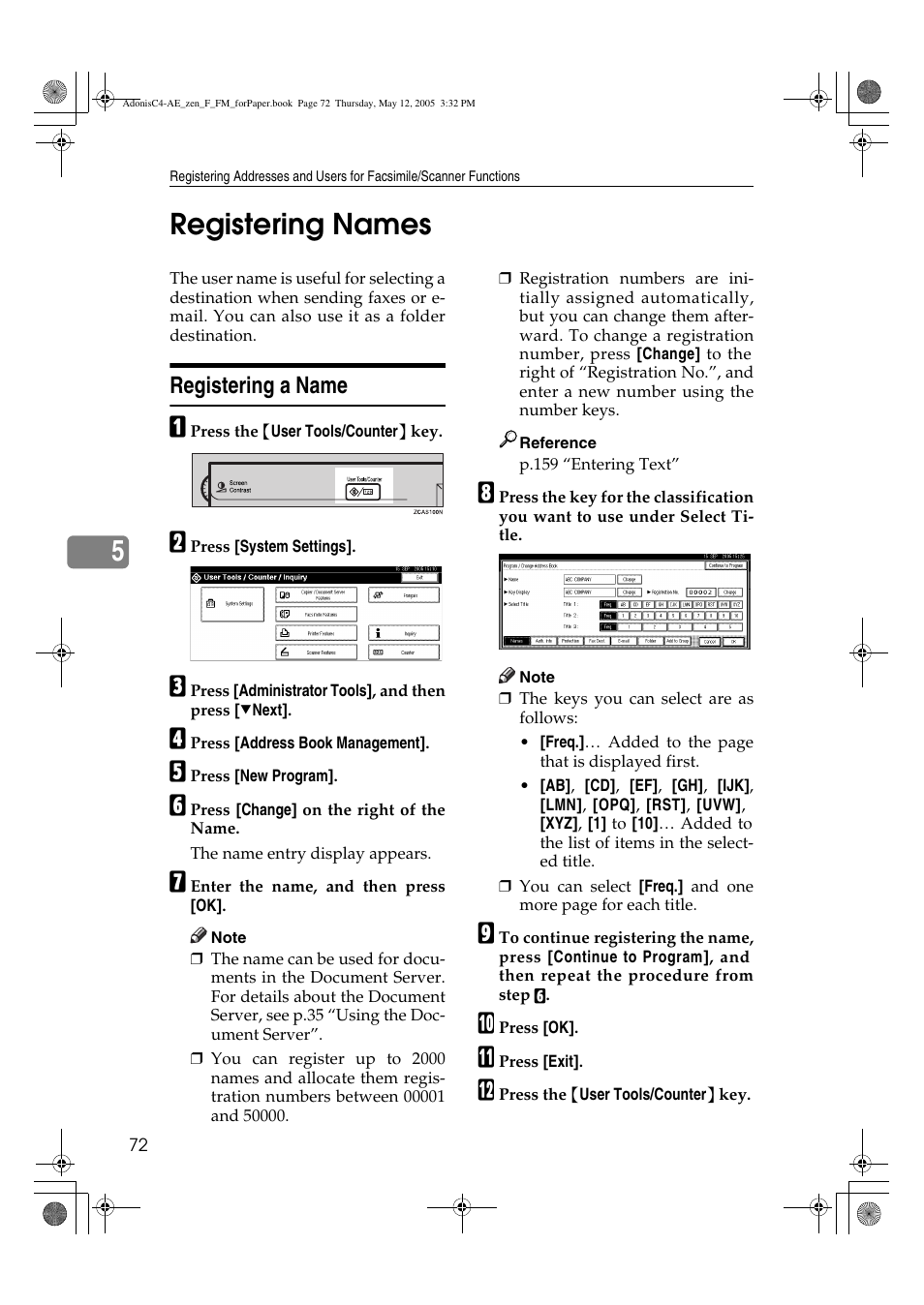 5registering names, Registering a name | Ricoh IS 2245 User Manual | Page 84 / 196