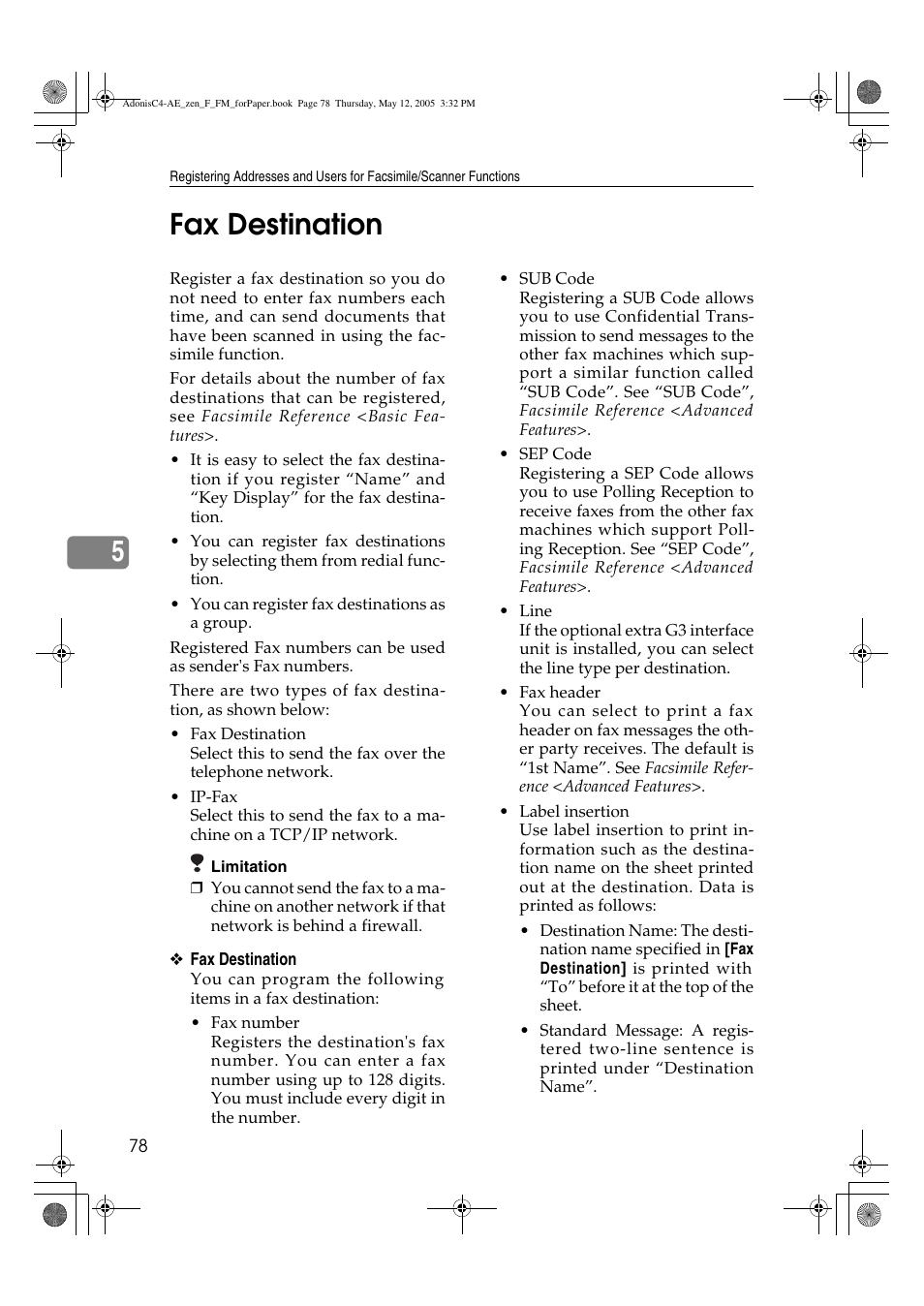 5fax destination | Ricoh IS 2245 User Manual | Page 90 / 196