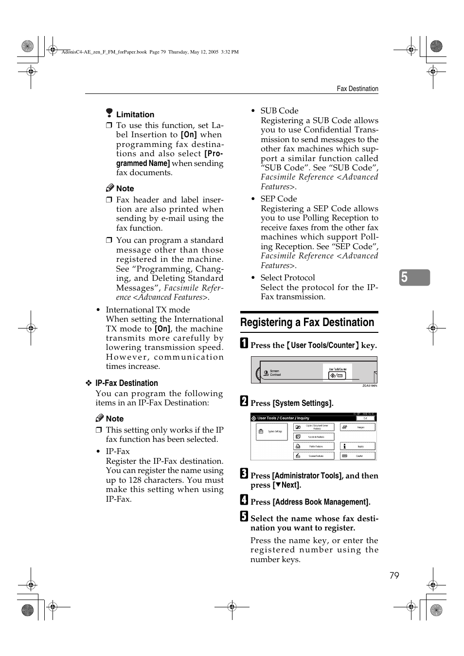 Registering a fax destination | Ricoh IS 2245 User Manual | Page 91 / 196
