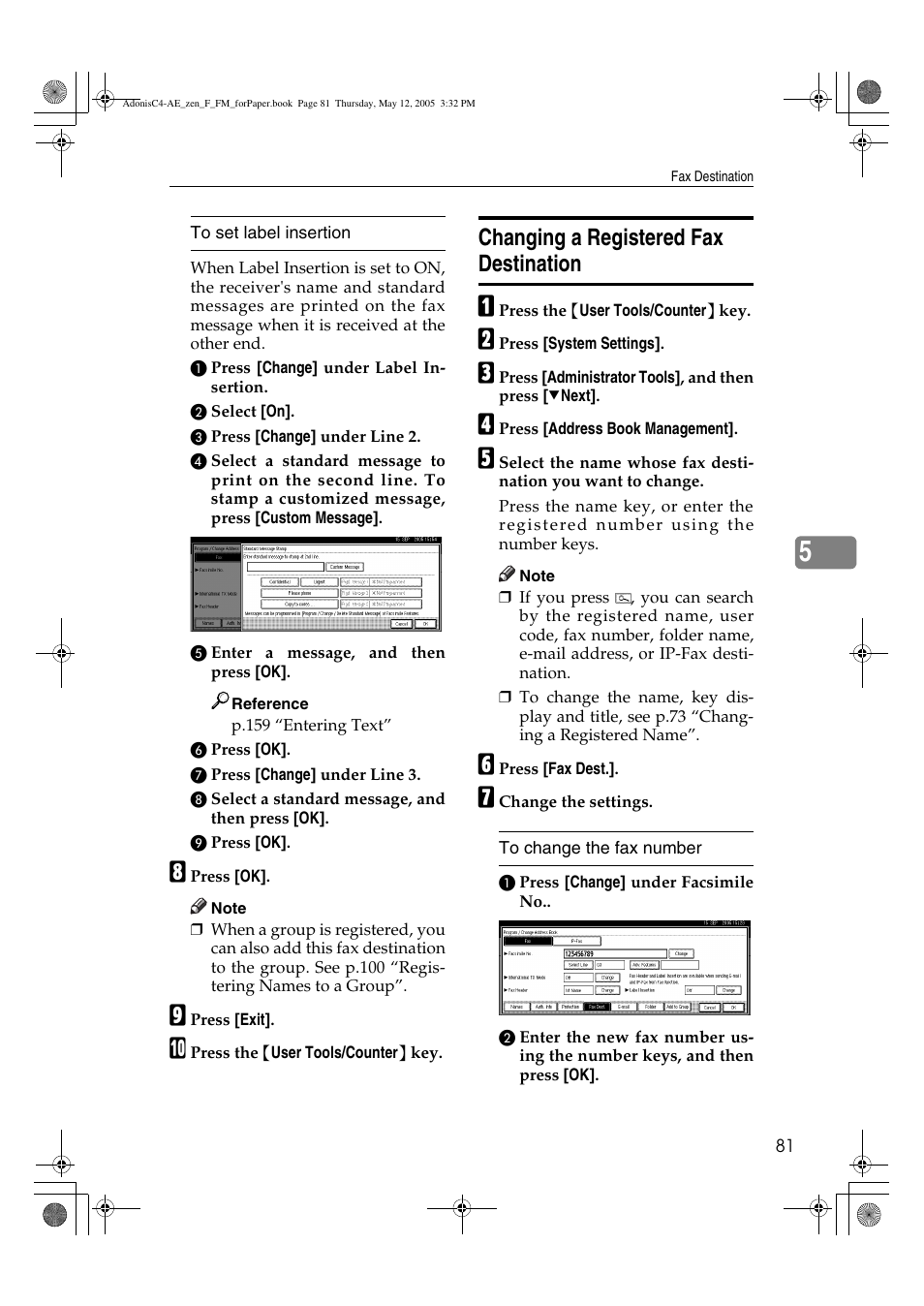 Changing a registered fax destination | Ricoh IS 2245 User Manual | Page 93 / 196