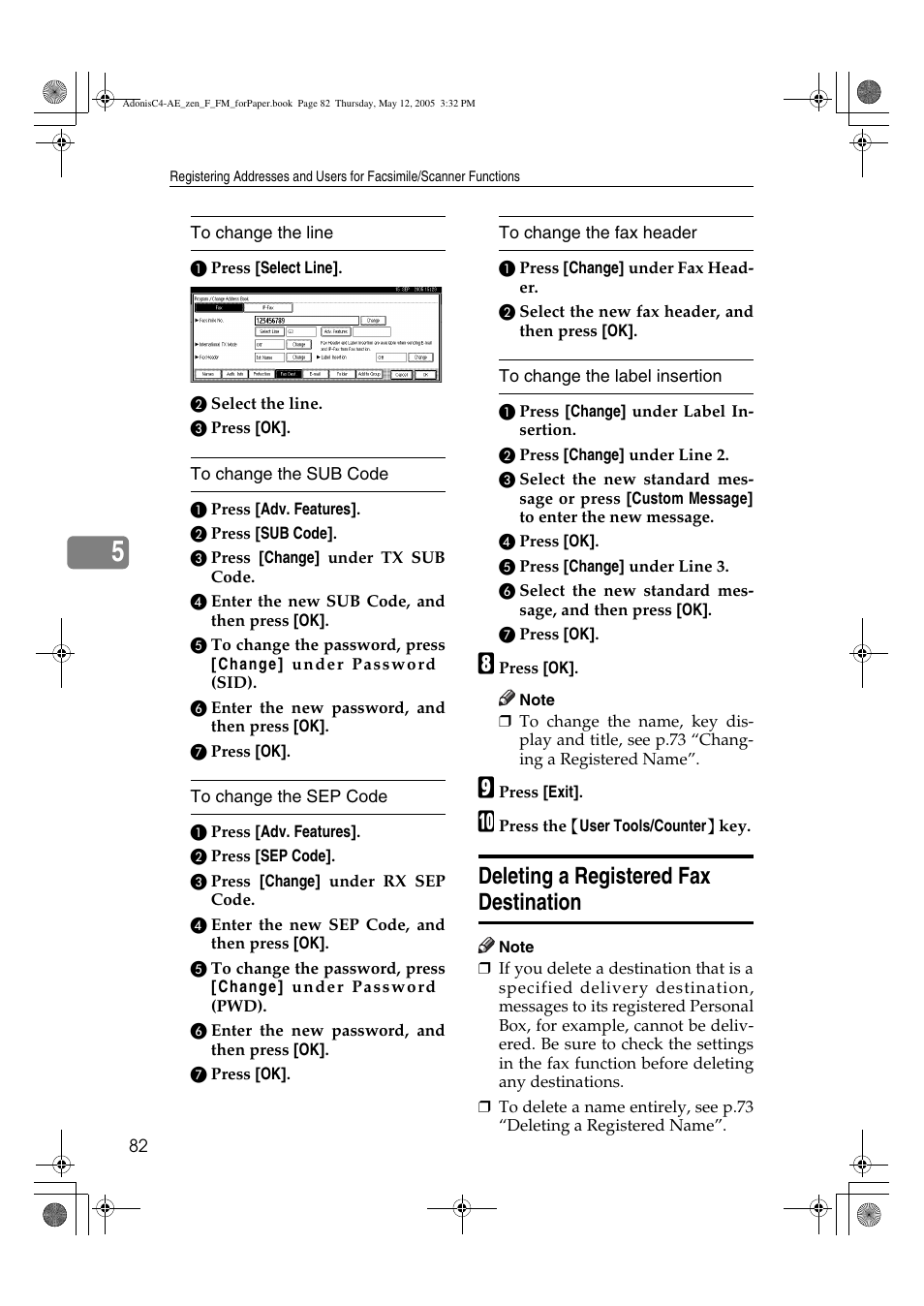 Deleting a registered fax destination | Ricoh IS 2245 User Manual | Page 94 / 196