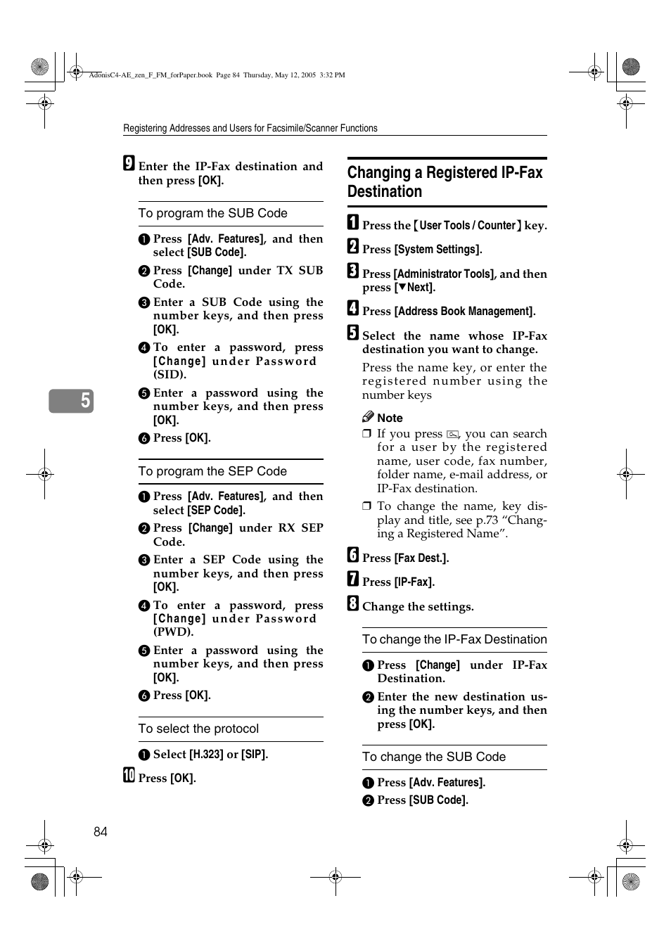 Changing a registered ip-fax destination | Ricoh IS 2245 User Manual | Page 96 / 196