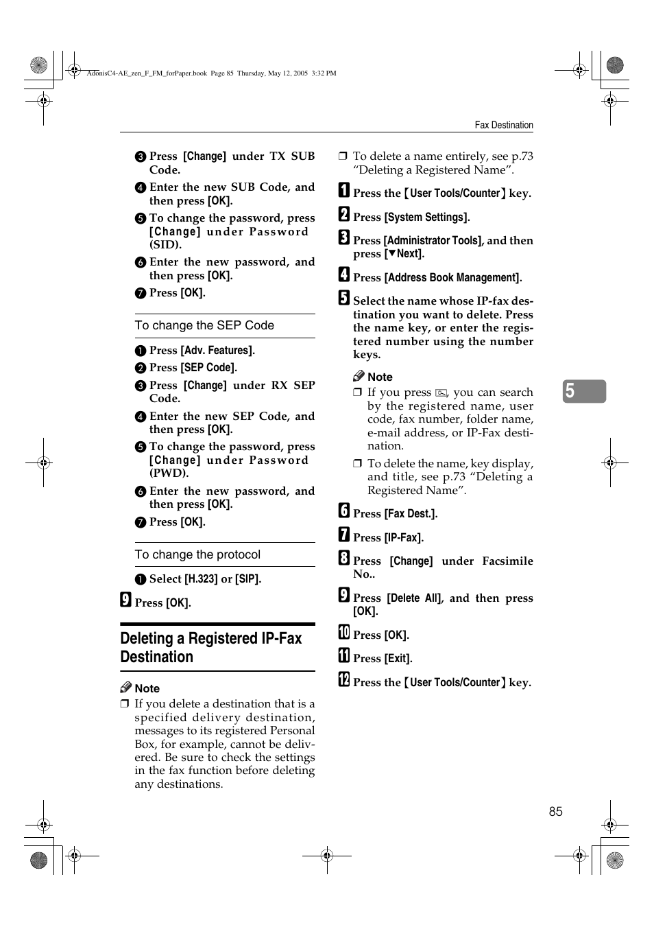 Deleting a registered ip-fax destination | Ricoh IS 2245 User Manual | Page 97 / 196