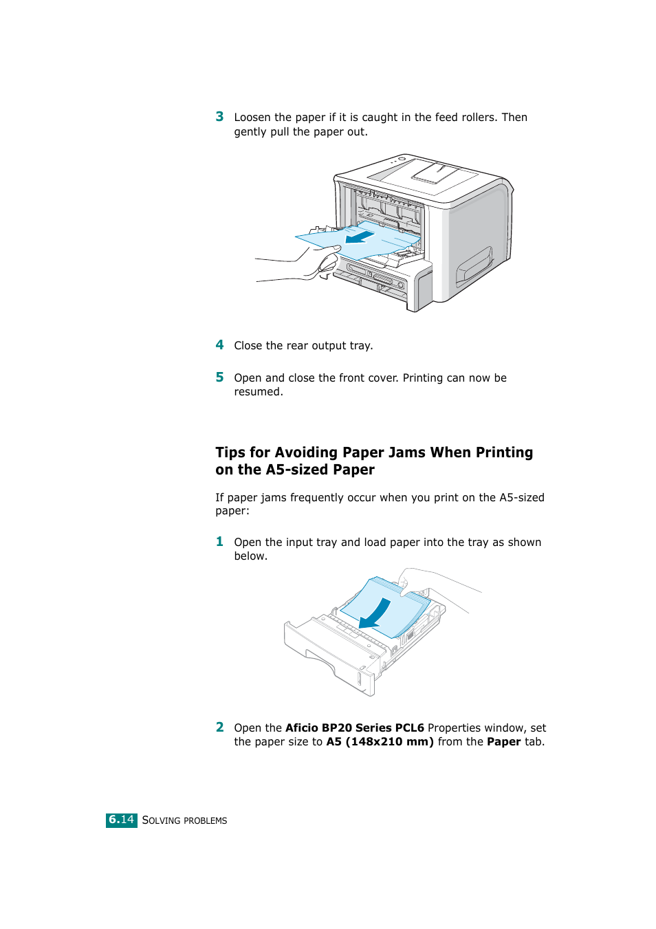 Tips for avoiding paper jams when printing, On the a5-sized paper | Ricoh Aficio BP20N User Manual | Page 133 / 172