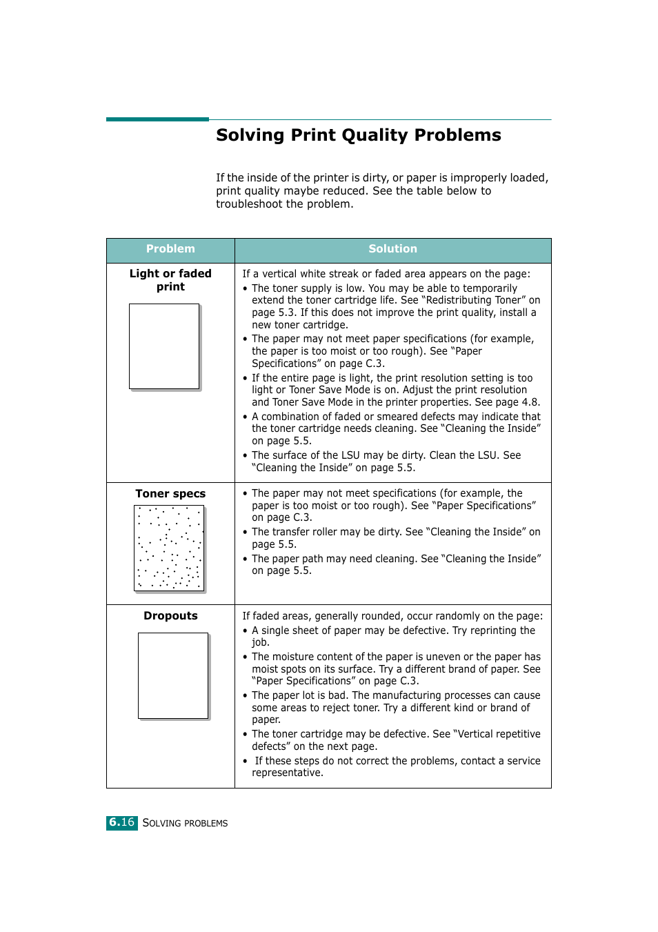 Solving print quality problems, To “solving print | Ricoh Aficio BP20N User Manual | Page 135 / 172