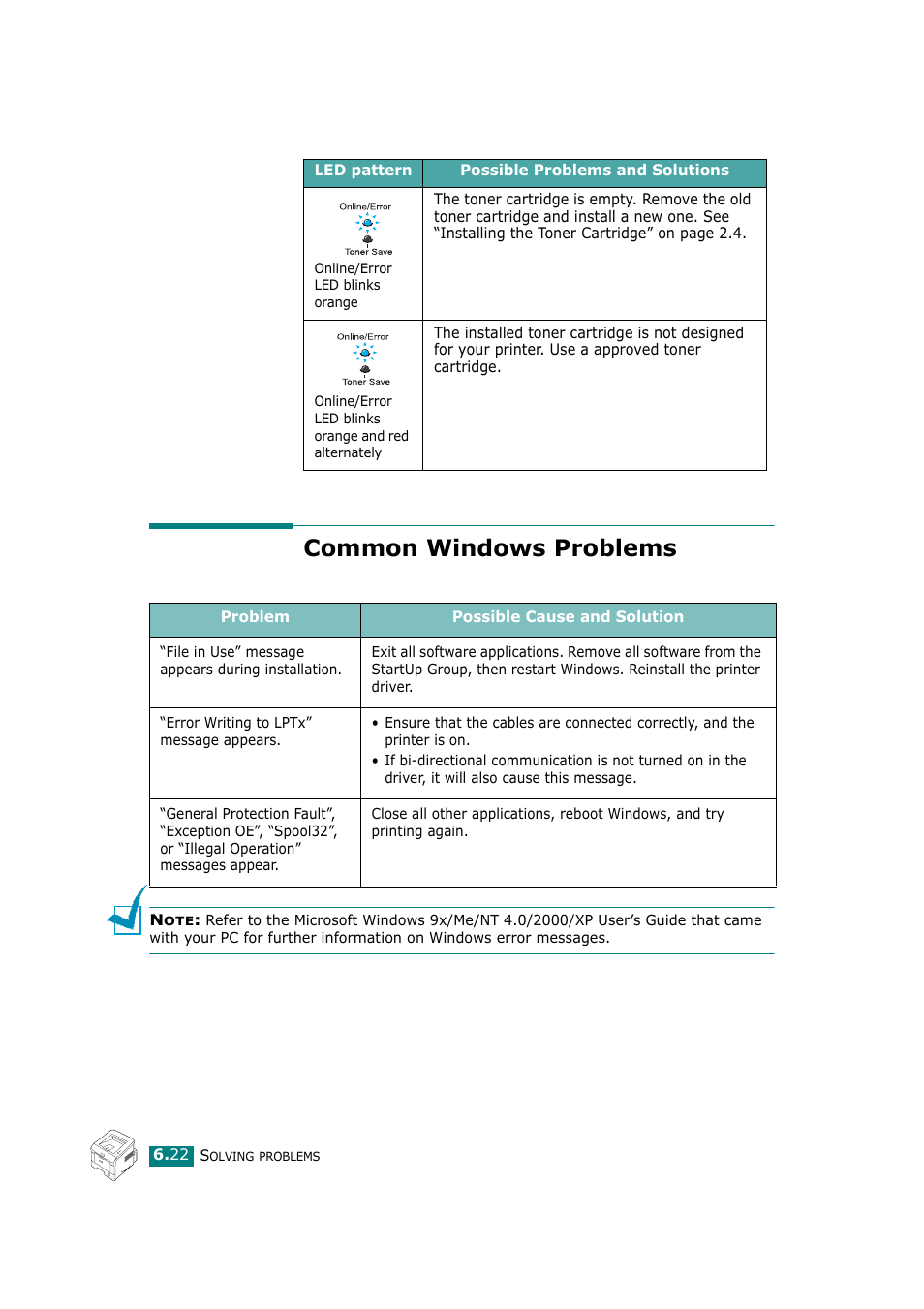 Common windows problems | Ricoh Aficio BP20N User Manual | Page 141 / 172