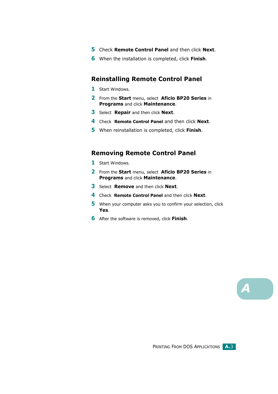 Reinstalling remote control panel, Removing remote control panel | Ricoh Aficio BP20N User Manual | Page 144 / 172