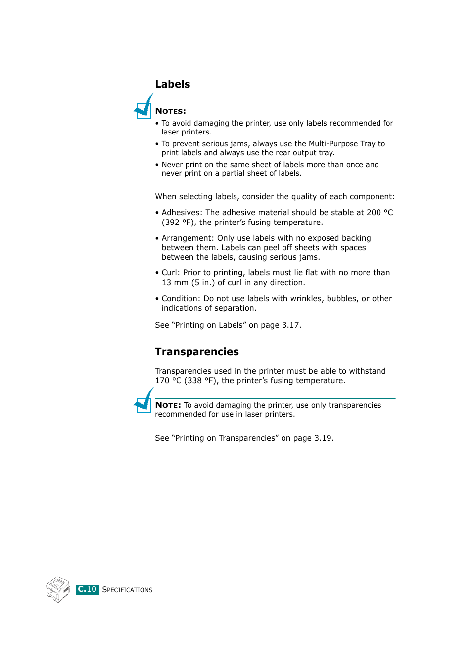 Labels, Transparencies | Ricoh Aficio BP20N User Manual | Page 169 / 172