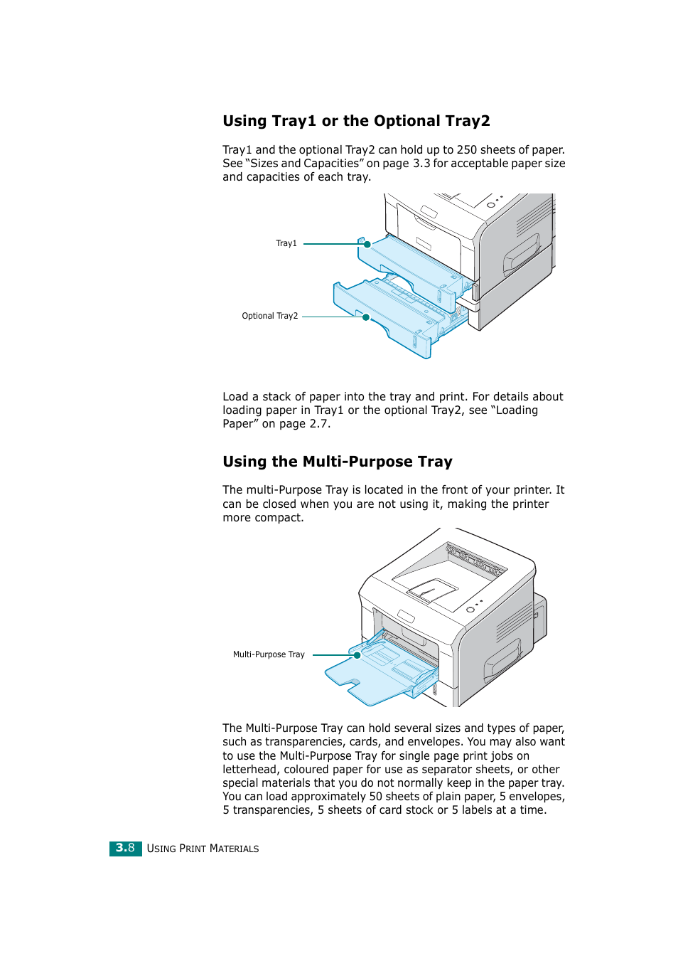 Using tray1 or the optional tray2, Using the multi-purpose tray | Ricoh Aficio BP20N User Manual | Page 61 / 172