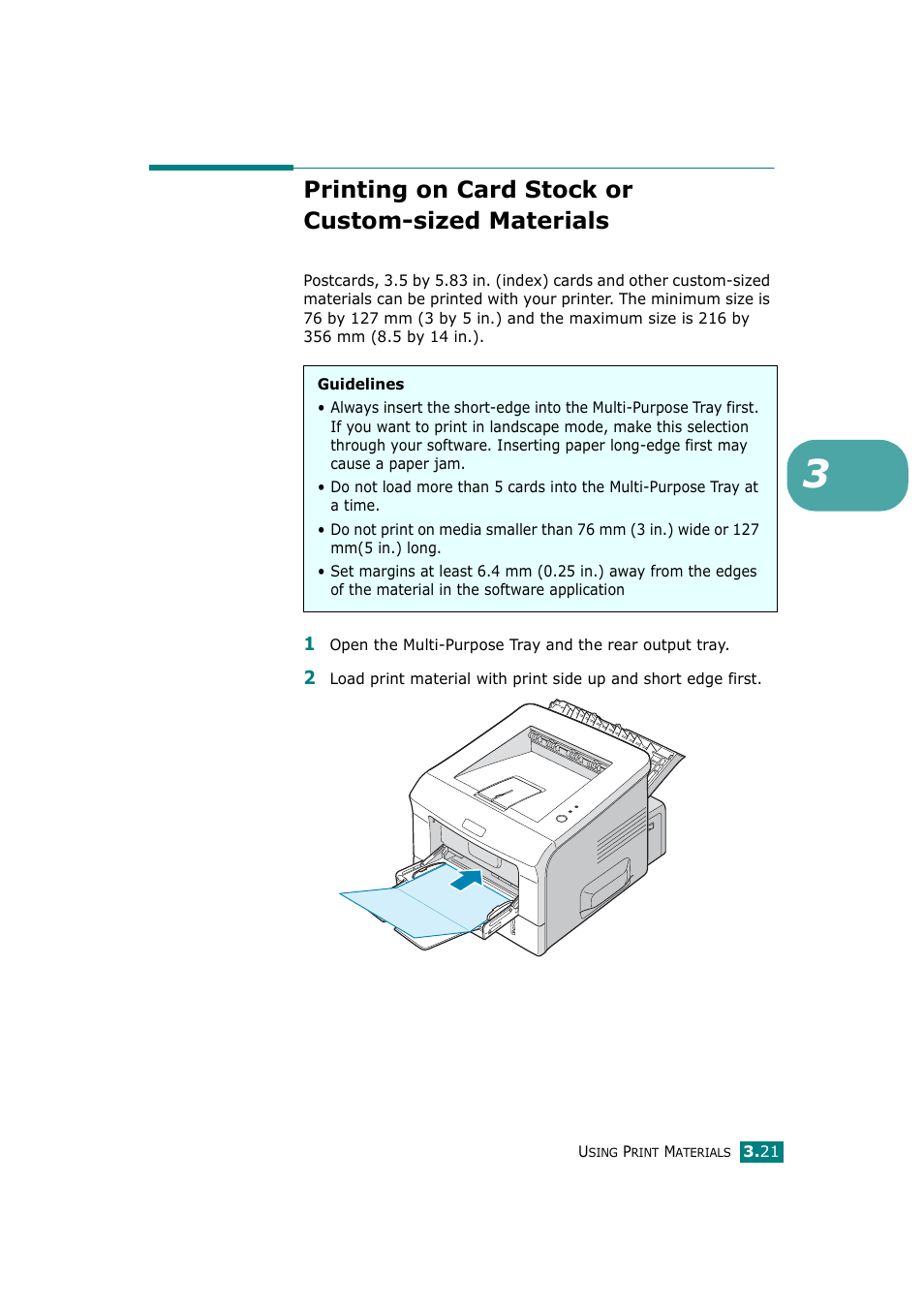 Printing on card stock or custom-sized materials, Printing on card stock or, Custom-sized materials | Ricoh Aficio BP20N User Manual | Page 74 / 172