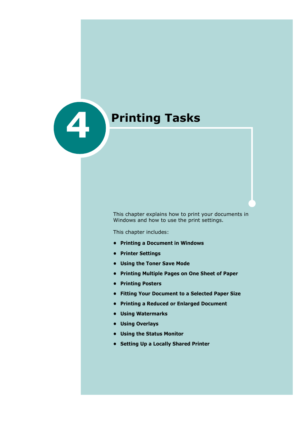 4 printing tasks, Chapter 4, Rinting | Asks, Printing tasks | Ricoh Aficio BP20N User Manual | Page 78 / 172