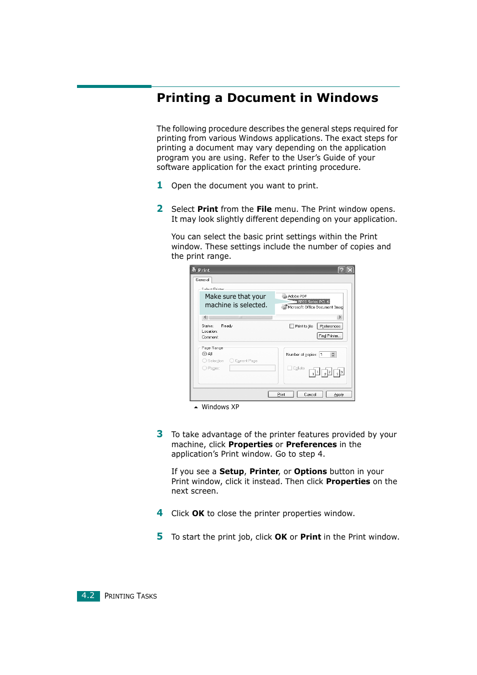 Printing a document in windows | Ricoh Aficio BP20N User Manual | Page 79 / 172