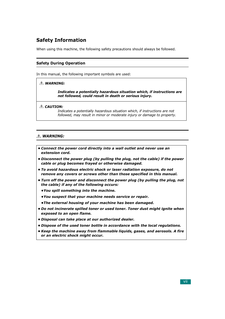 Safety information | Ricoh Aficio BP20N User Manual | Page 8 / 172