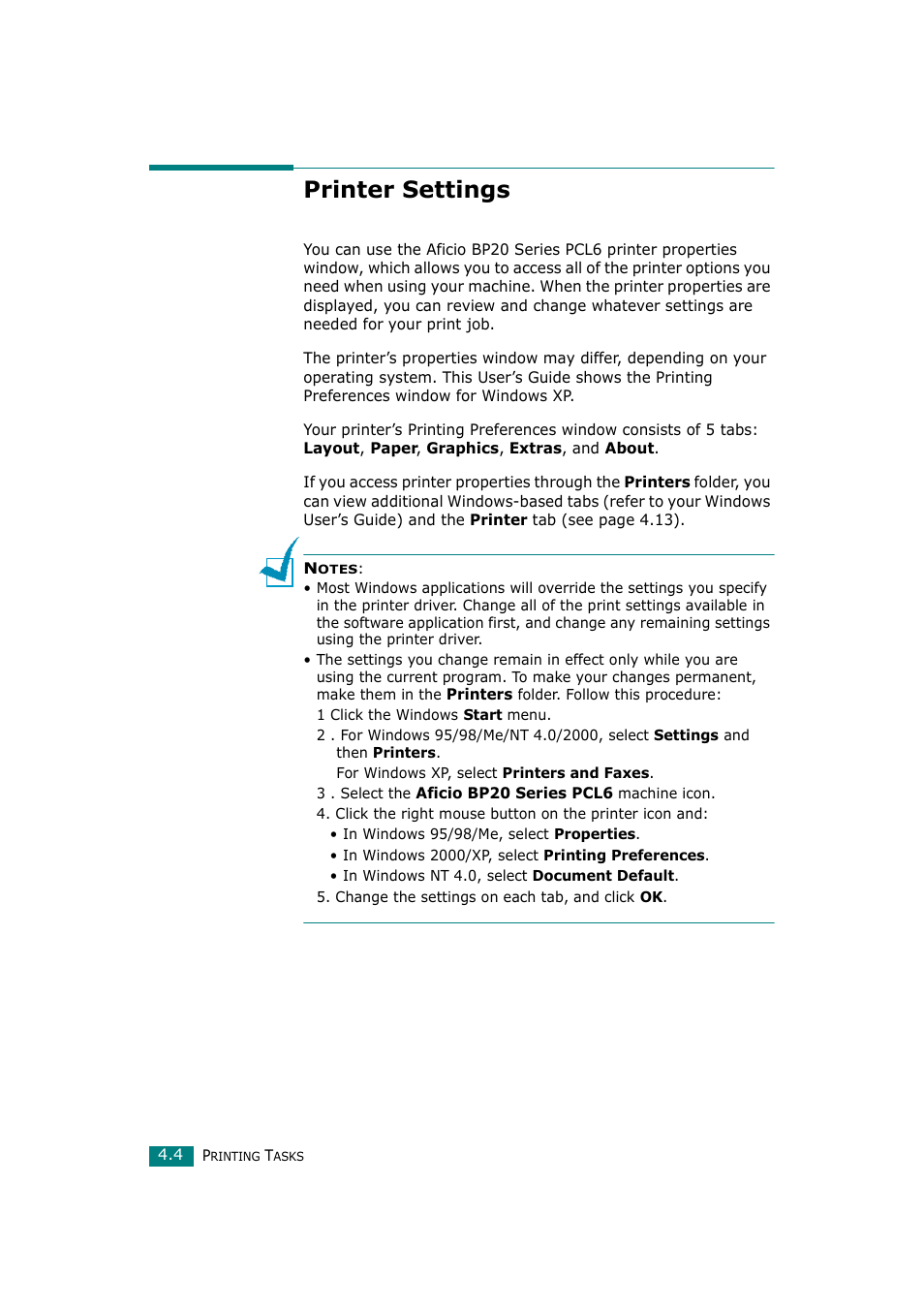 Printer settings | Ricoh Aficio BP20N User Manual | Page 81 / 172