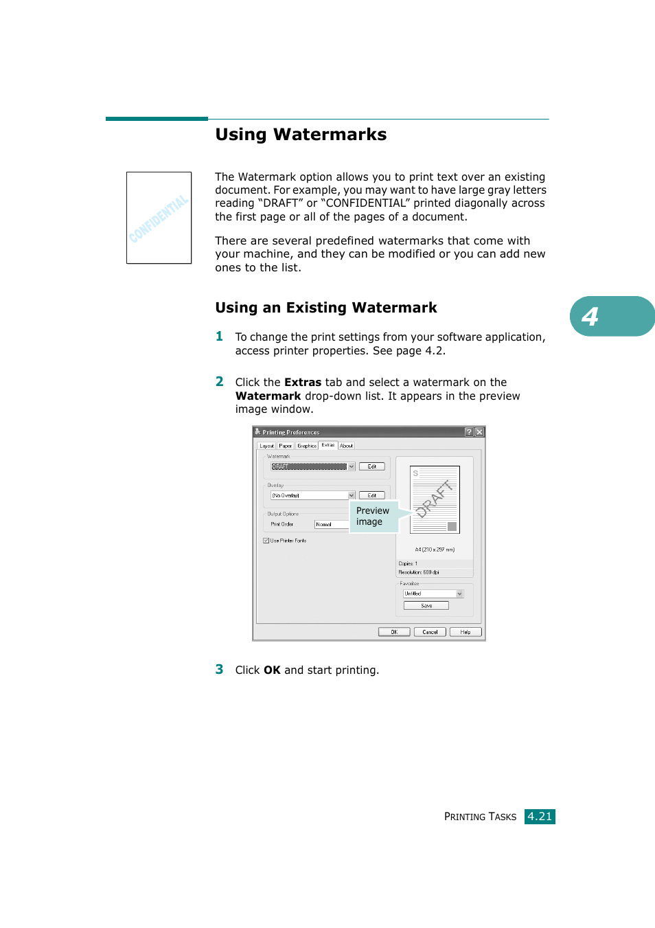 Using watermarks, Using an existing watermark | Ricoh Aficio BP20N User Manual | Page 98 / 172