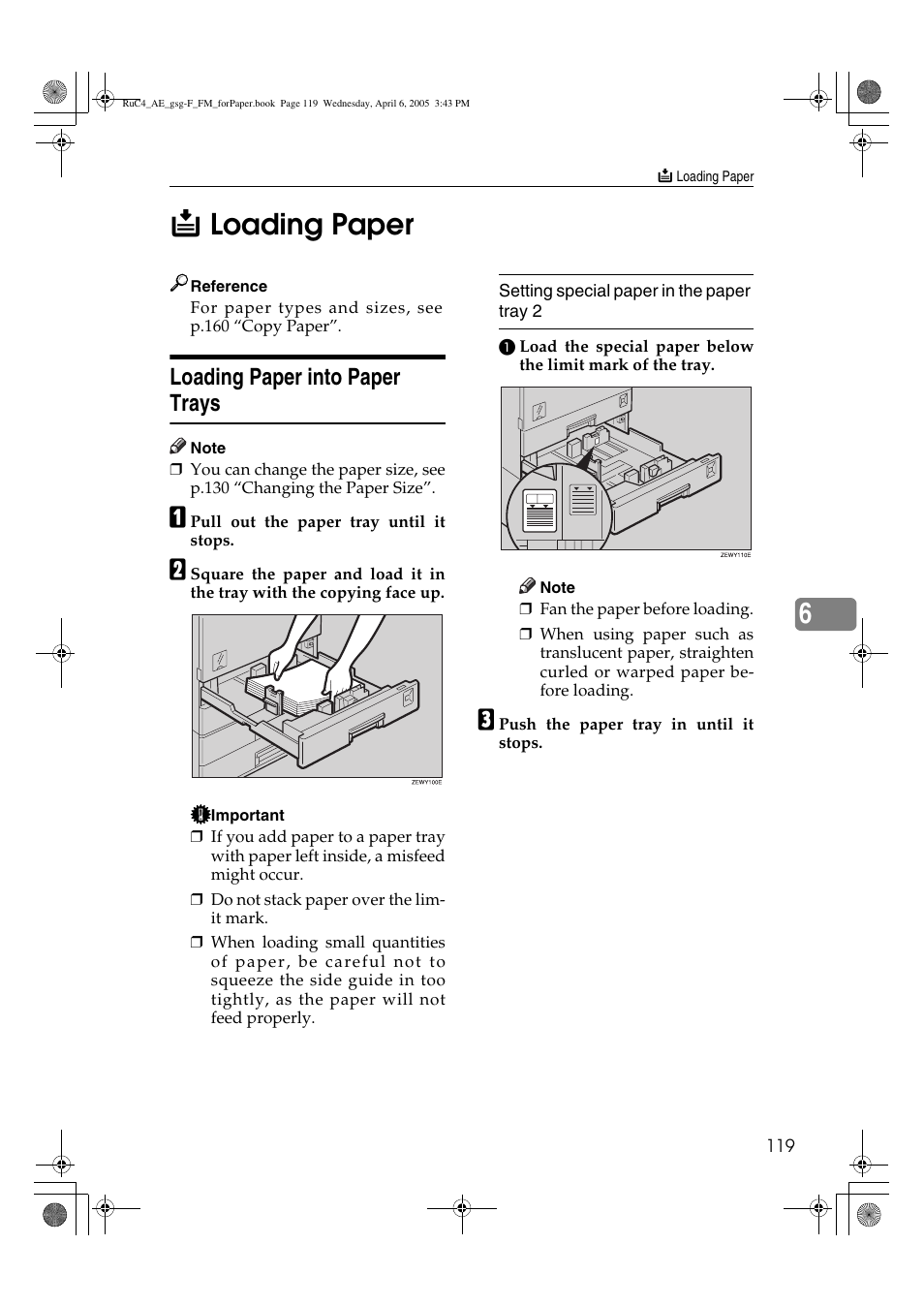 6b loading paper, Loading paper into paper trays | Ricoh Aficio IS 2225 User Manual | Page 131 / 180