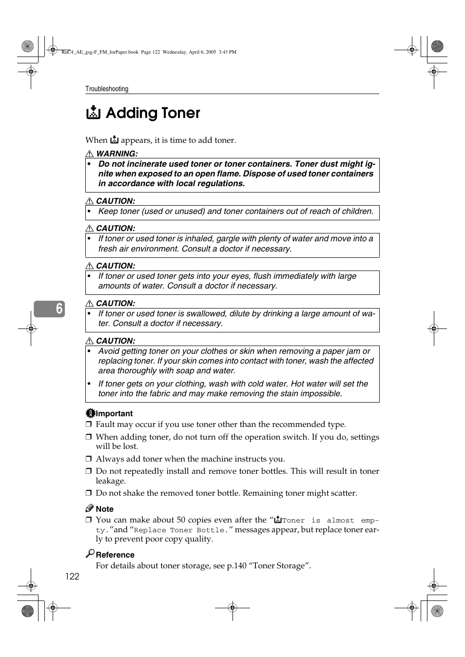 6d adding toner | Ricoh Aficio IS 2225 User Manual | Page 134 / 180