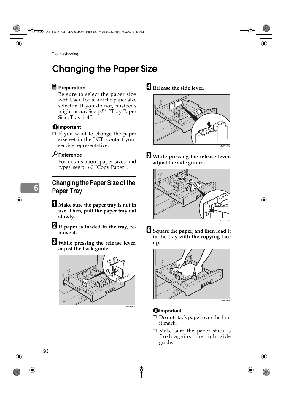 6changing the paper size, Changing the paper size of the paper tray | Ricoh Aficio IS 2225 User Manual | Page 142 / 180