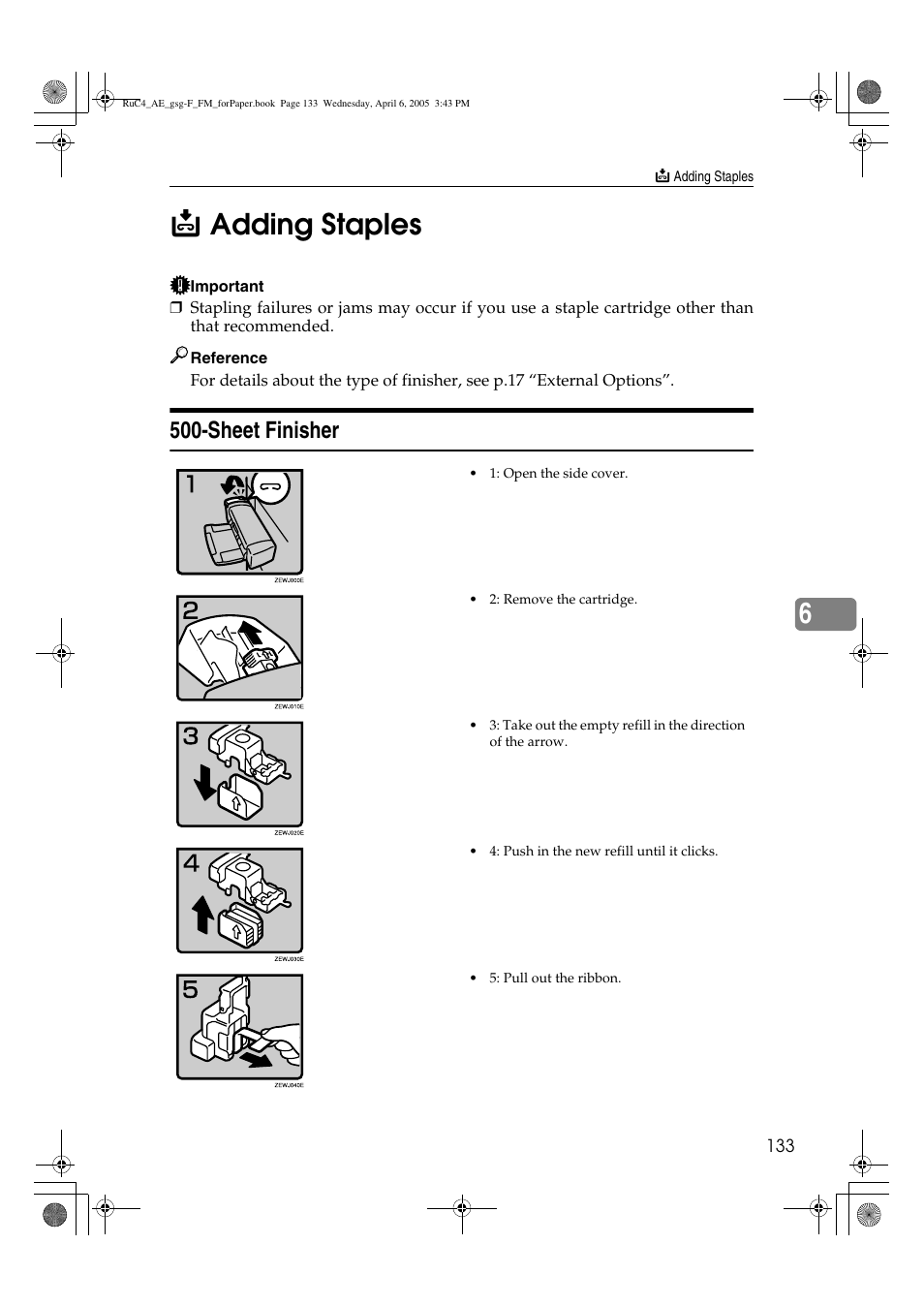 6d adding staples, Sheet finisher | Ricoh Aficio IS 2225 User Manual | Page 145 / 180