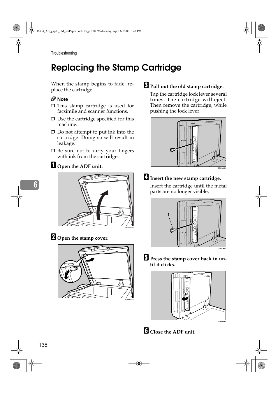 6replacing the stamp cartridge | Ricoh Aficio IS 2225 User Manual | Page 150 / 180