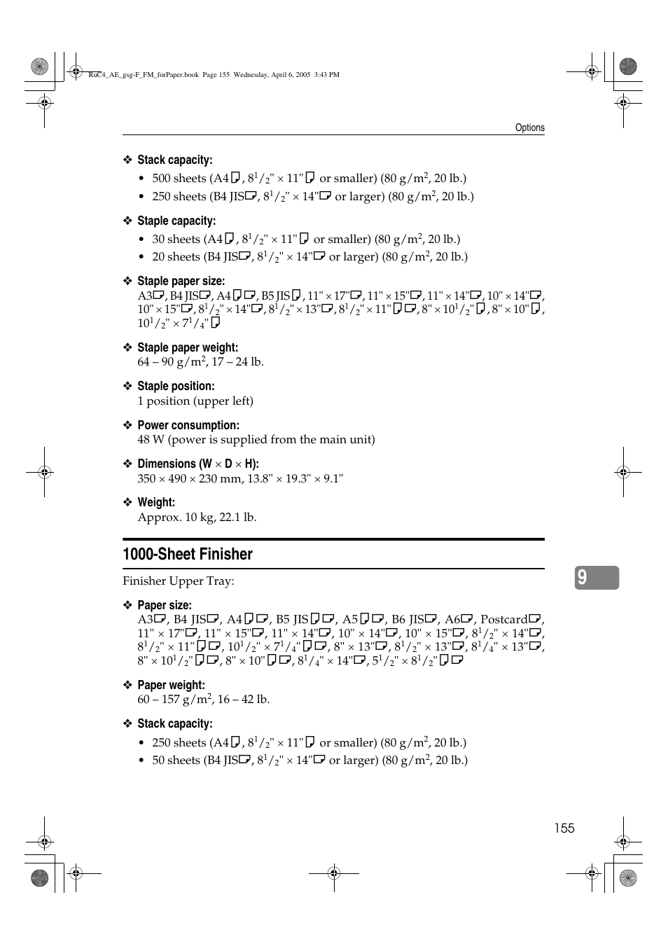 1000-sheet finisher | Ricoh Aficio IS 2225 User Manual | Page 167 / 180