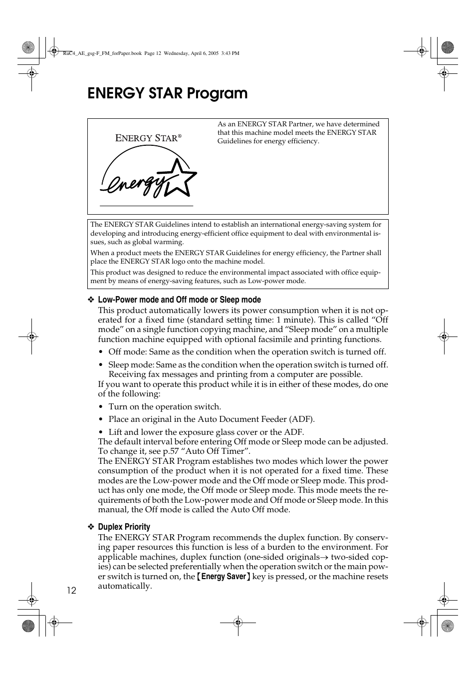 Energy star program | Ricoh Aficio IS 2225 User Manual | Page 24 / 180