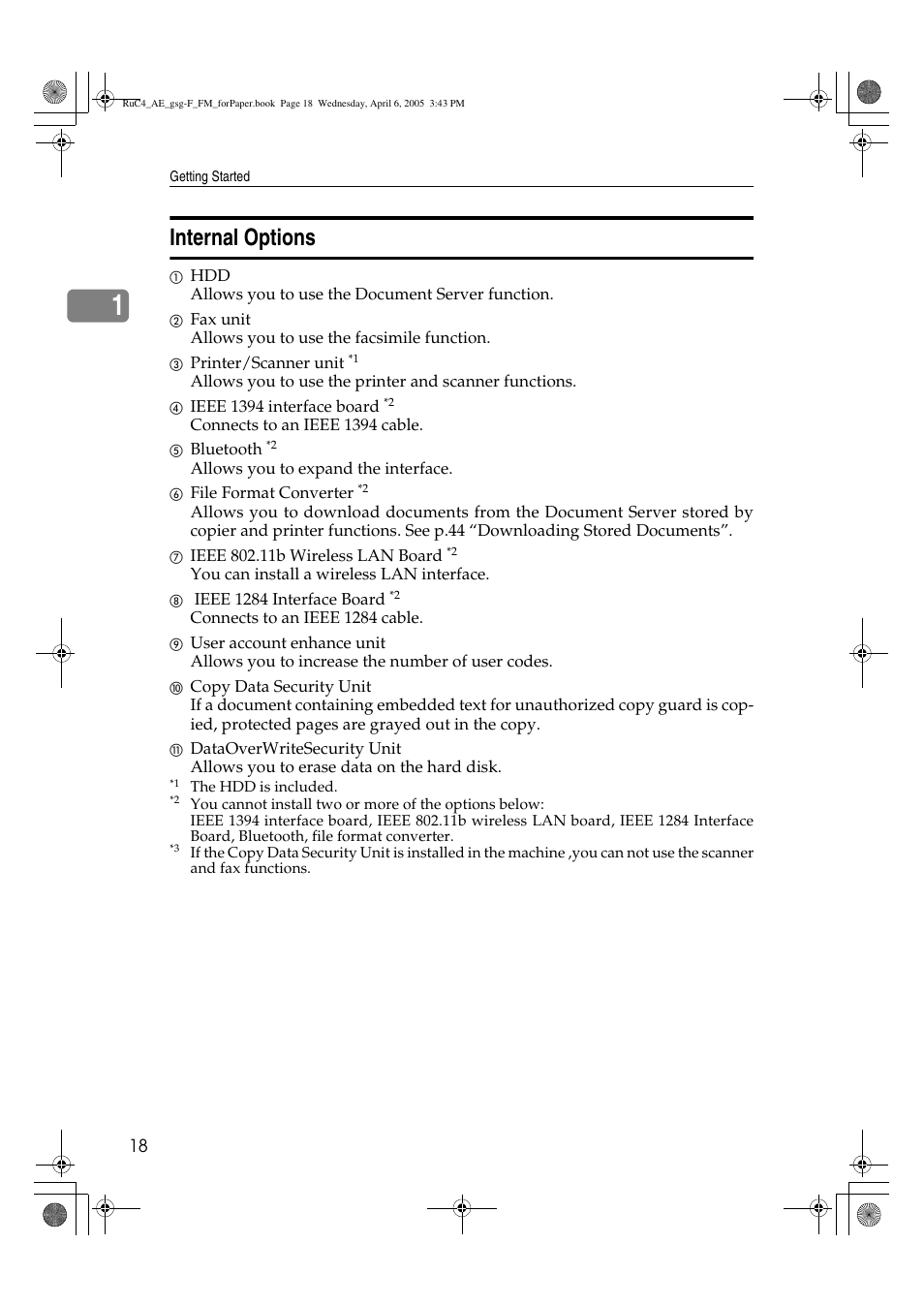 Internal options | Ricoh Aficio IS 2225 User Manual | Page 30 / 180