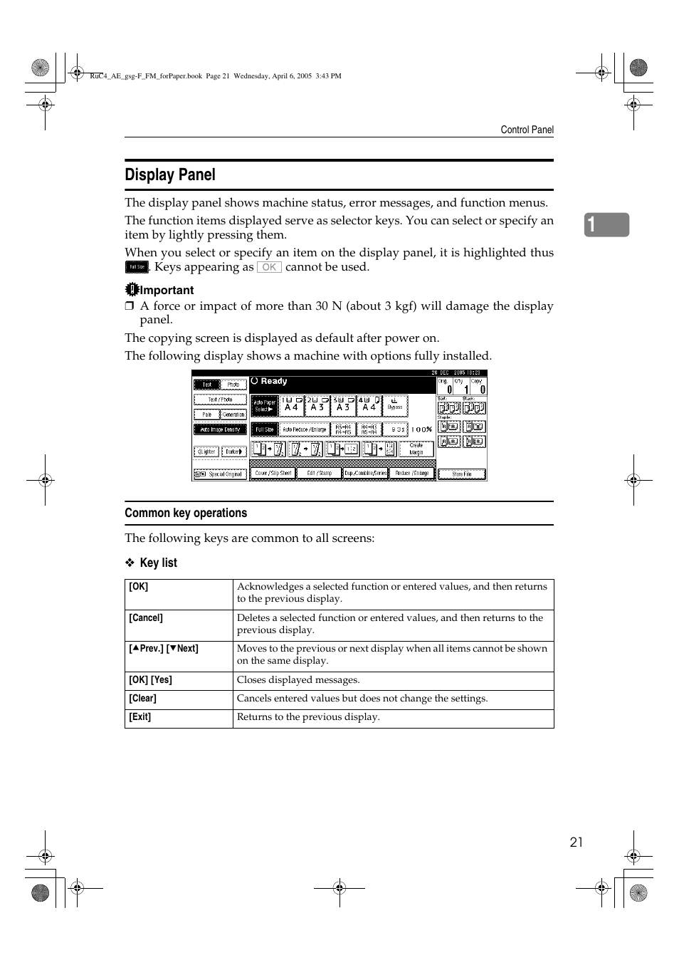 Display panel | Ricoh Aficio IS 2225 User Manual | Page 33 / 180
