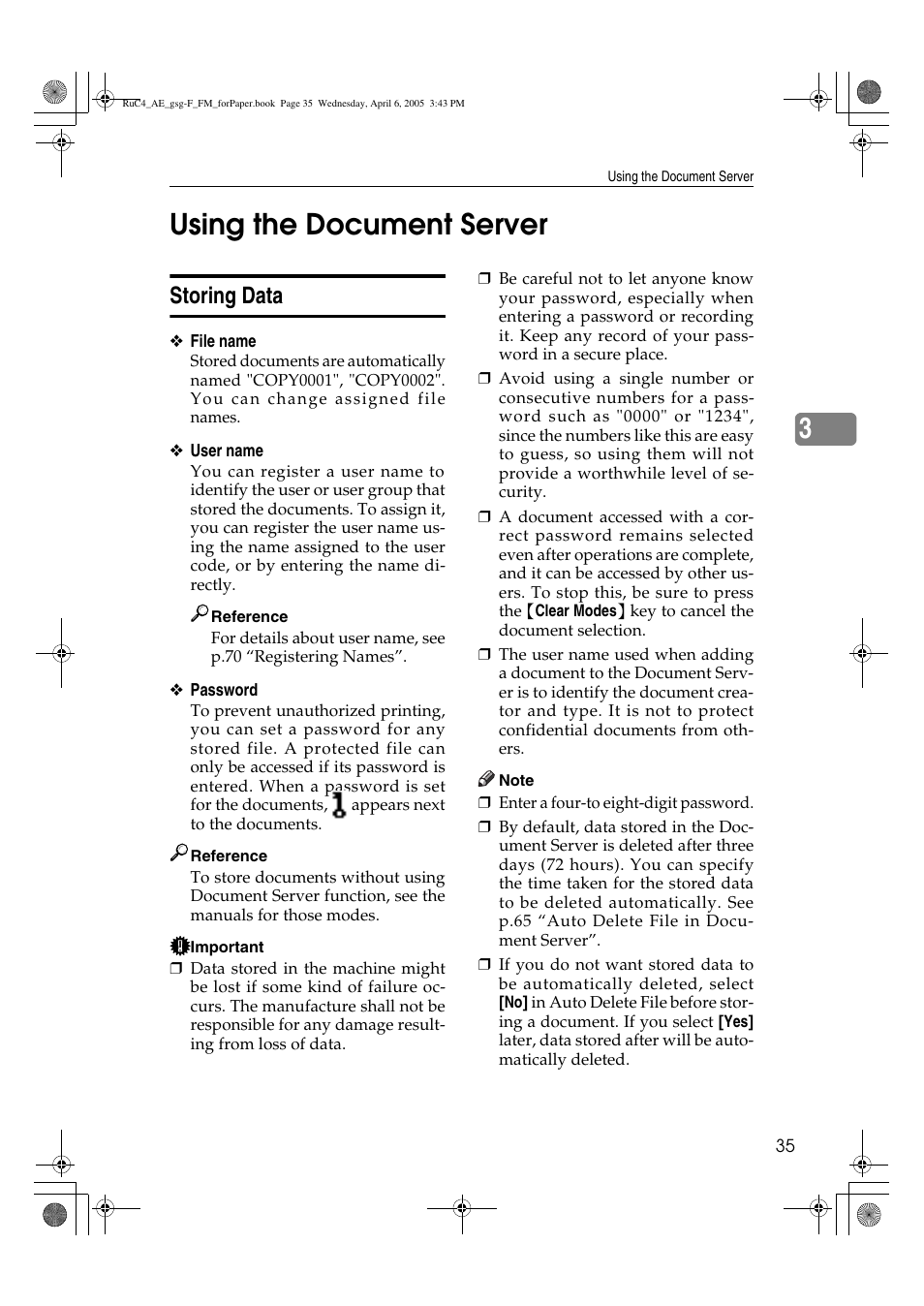 3using the document server, Storing data | Ricoh Aficio IS 2225 User Manual | Page 47 / 180