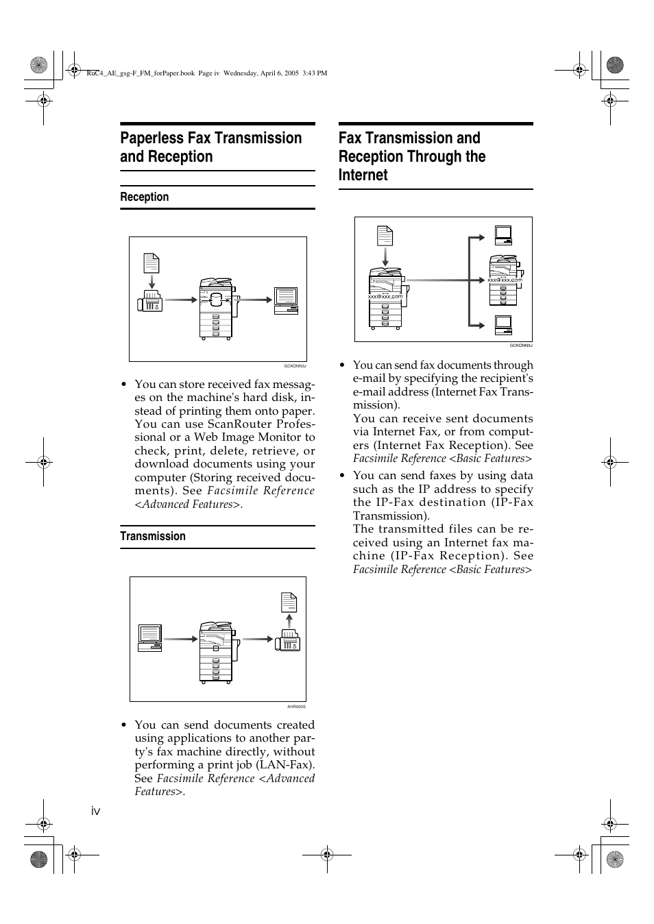 Paperless fax transmission and reception | Ricoh Aficio IS 2225 User Manual | Page 6 / 180