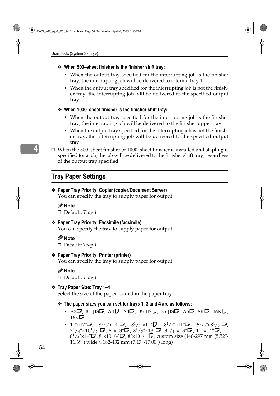 Tray paper settings | Ricoh Aficio IS 2225 User Manual | Page 66 / 180