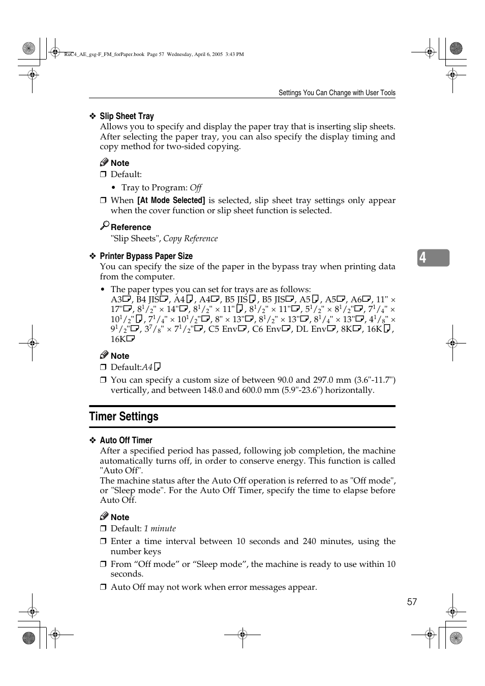 Timer settings | Ricoh Aficio IS 2225 User Manual | Page 69 / 180