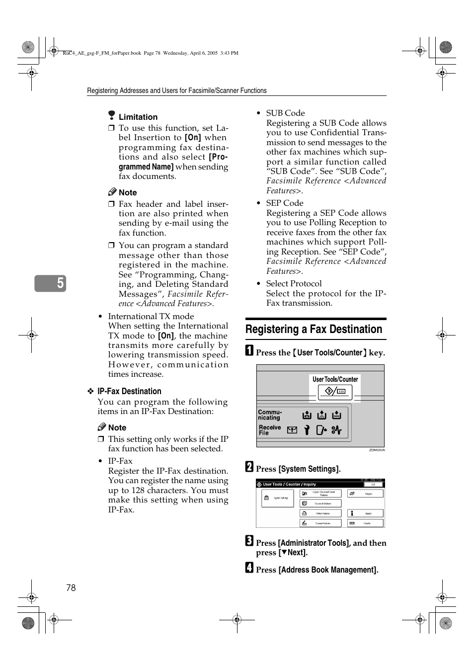 Registering a fax destination | Ricoh Aficio IS 2225 User Manual | Page 90 / 180
