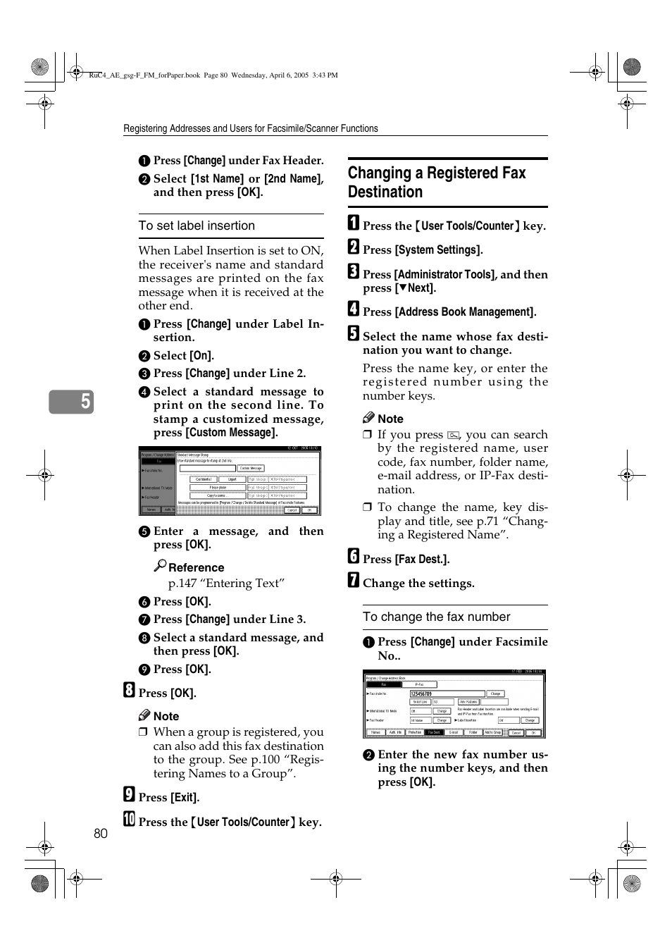 Changing a registered fax destination | Ricoh Aficio IS 2225 User Manual | Page 92 / 180