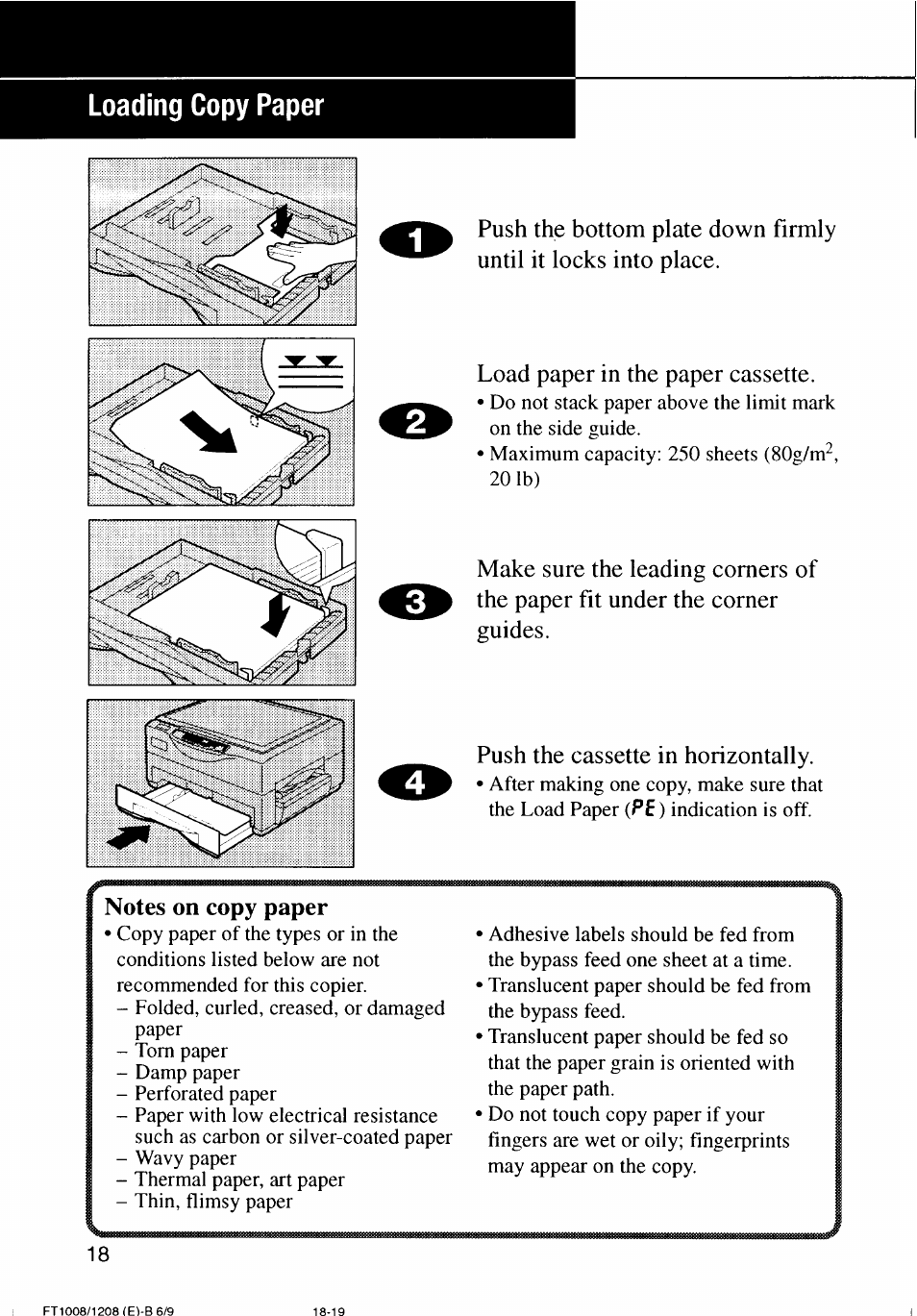 Loading paper | Ricoh FT 1008 User Manual | Page 17 / 65