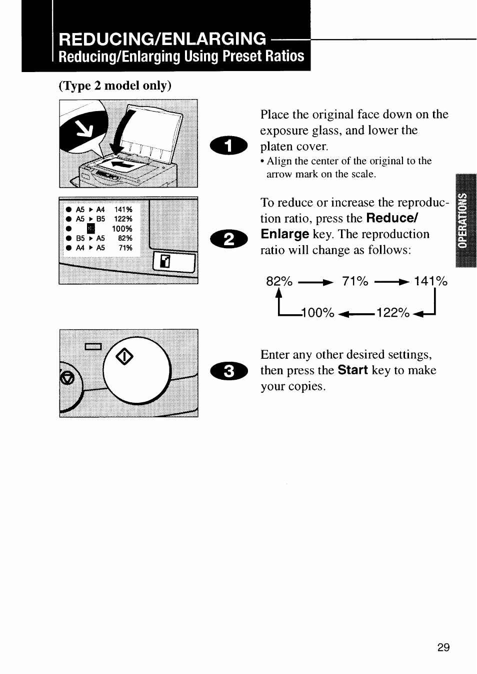 Reducing/enlarging, Using preset ratios | Ricoh FT 1008 User Manual | Page 28 / 65