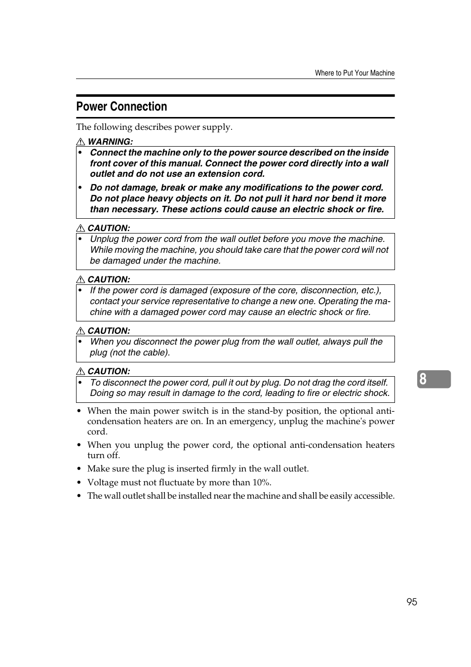 Power connection | Ricoh Aficio RPCS MP 2000 User Manual | Page 101 / 108